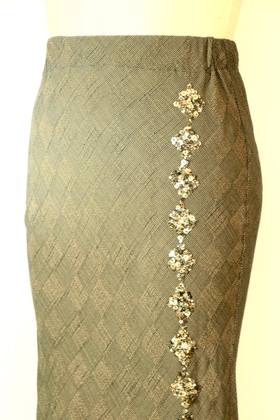 Short Bias Cut Rayon Skirt with Silk Sequin Beading