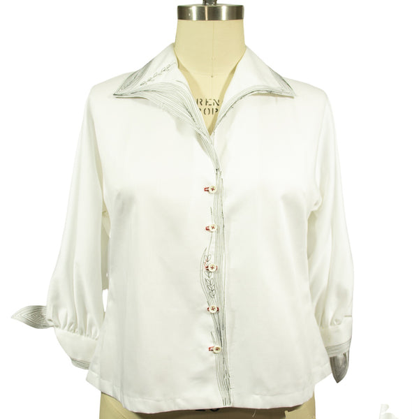 White Cotton Shirt with Black Stitching